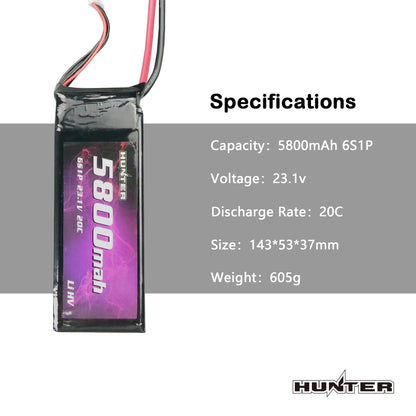 Hunter 6S1P HV 5800mAh 23.1V 20C Lipo Battery